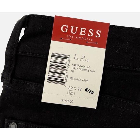 GUESS Women’s Black Rhinestone “G “Sexy High Rise Straight Fit Jeans 29x28 NEW - Picture 5 of 6